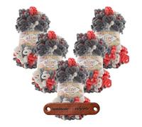 ALIZE 5 x 100g Puffy Fine Color 6518 Premium Wolle Farbverlauf Schlaufengarn zum Fingerstricken ohne Nadeln für schnelle Geschenke und Wohndekoration mit mySearose Label