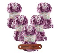 ALIZE 5 x 100g Puffy Fine Color 8056 Premium Wolle Farbverlauf Schlaufengarn zum Fingerstricken ohne Nadeln für schnelle Geschenke und Wohndekoration mit mySearose Label