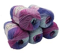 Alize 5 x 100g Strickwolle Cotton Gold mit 55% Baumwolle, 500 Gramm Wolle mit Farbverlauf Mehrfarbig (Beere lila grau 3686)