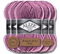 Alize 5 x 100g Superlana Maxi Türkische Premium Wolle Baumwolle und Acryl Uni Handstrickgarne, Yarn, Garn, Strickgarn, Einfarbig, Baby, zum Häkeln Stricken Kleidung Schals (Rose - 28)