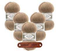 ALIZE 5 x 100g Superlana Tig 466 Dark Beige Premium Wolle feines weiches Garn für leichte Tücher Schals und Pullover mit mySearose Label