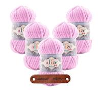 ALIZE 5 x 100g Velluto 290 Premium Wolle zum Häkeln Strickwolle Chenille Babywolle Kuschelwolle Amigurumi Filzwolle Flauschgarn super Bulky Wolle mit mySearose Label