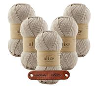 ALIZE 5 x 100g WOOLTIME 152 Beige Melange Premium Wolle weiches Wollmischgarn für Socken Pullover und Winteraccessoires mit mySearose Label