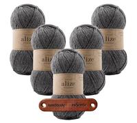 ALIZE 5 x 100g WOOLTIME 182 Medium Grey Melange Premium Wolle weiches Wollmischgarn für Socken Pullover und Winteraccessoires mit mySearose Label