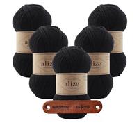 ALIZE 5 x 100g WOOLTIME 60 Black Premium Wolle weiches Wollmischgarn für Socken Pullover und Winteraccessoires mit mySearose Label