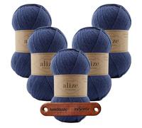 ALIZE 5 x 100g WOOLTIME 797 Midnight Blue Premium Wolle weiches Wollmischgarn für Socken Pullover und Winteraccessoires mit mySearose Label