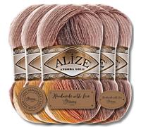 Alize 5x 100g Angora Gold Batik Premium Schurwolle mit Farbverlauf Wolle Strickgarn Baby Babywolle Akzente Accessoire zum Häkeln Stricken Kleidung (4741)