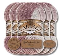 Alize 5x 100g Angora Gold Batik Premium Schurwolle mit Farbverlauf Wolle Strickgarn Baby Babywolle Akzente Accessoire zum Häkeln Stricken Kleidung (5698)