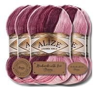 Alize 5x 100g Angora Gold Batik Premium Schurwolle mit Farbverlauf Wolle Strickgarn Baby Babywolle Akzente Accessoire zum Häkeln Stricken Kleidung (1895)