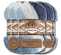 Alize 5x 100g Angora Gold Batik Premium Schurwolle mit Farbverlauf Wolle Strickgarn Baby Babywolle Akzente Accessoire zum Häkeln Stricken Kleidung (1899)
