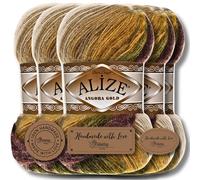 Alize 5x 100g Angora Gold Batik Türkische Premium Wolle aus 20% Schurwolle 80% Acryl Uni Handstrickgarne Yarn Garn Strickgarn Babywolle Farbverlauf Baby zum Häkeln Stricken (5850)