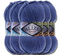 Alize 5x 100g Burcum Klasik Classic Türkische Premium Wolle 100% Acryl Handstrickgarne Uni Einfarbig | Garn | Yarn Babywolle Strickgarn Baby zum Häkeln Stricken (Azurite | 353)