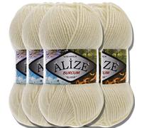 Alize 5x 100g Burcum Klasik Classic Türkische Premium Wolle 100% Acryl Handstrickgarne Uni Einfarbig | Garn | Yarn Babywolle Strickgarn Baby zum Häkeln Stricken (Cream | 1)