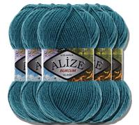 Alize 5x 100g Burcum Klasik Classic Türkische Premium Wolle 100% Acryl Handstrickgarne Uni Einfarbig | Garn | Yarn Babywolle Strickgarn Baby zum Häkeln Stricken (Lake Green | 212)