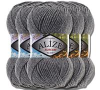 Alize 5x 100g Burcum Klasik Classic Türkische Premium Wolle 100% Acryl Handstrickgarne Uni Einfarbig | Garn | Yarn Babywolle Strickgarn Baby Häkeln Stricken (Dark Grey Melange | 196)