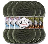Alize 5x 100g Burcum Klasik Classic Türkische Premium Wolle 100% Acryl Handstrickgarne Uni Einfarbig | Garn | Yarn Babywolle Strickgarn Baby Häkeln Stricken (Forest Green | 29)