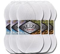 Alize 5x 100g Burcum Klasik Classic Türkische Premium Wolle 100% Acryl Handstrickgarne Uni Einfarbig | Garn | Yarn Babywolle Strickgarn Baby zum Häkeln Stricken (White | 55)