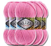 Alize 5x 100g Burcum Klasik Classic Türkische Premium Wolle 100% Acryl Handstrickgarne Uni Einfarbig | Garn | Yarn Babywolle Strickgarn Baby zum Häkeln Stricken (Dark Pink | 178)