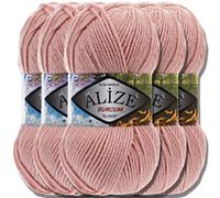 Alize 5x 100g Burcum Klasik Classic Türkische Premium Wolle 100% Acryl Handstrickgarne Uni Einfarbig | Garn | Yarn Babywolle Strickgarn Baby zum Häkeln Stricken (Powder | 161)