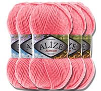 Alize 5x 100g Burcum Klasik Classic Türkische Premium Wolle 100% Acryl Handstrickgarne Uni Einfarbig | Garn | Yarn Babywolle Strickgarn Baby Häkeln Stricken (Raspberry | 170)