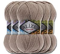 Alize 5x 100g Burcum Klasik Classic Türkische Premium Wolle 100% Acryl Handstrickgarne Uni Einfarbig | Garn | Yarn Babywolle Strickgarn Baby Häkeln Stricken (Milky Brown | 167)
