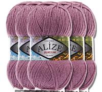 Alize 5x 100g Burcum Klasik Classic Türkische Premium Wolle 100% Acryl Handstrickgarne Uni Einfarbig | Garn | Yarn Babywolle Strickgarn Baby zum Häkeln Stricken (Rose | 28)
