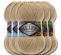 Alize 5x 100g Burcum Klasik Classic Türkische Premium Wolle 100% Acryl Handstrickgarne Uni Einfarbig | Garn | Yarn Babywolle Strickgarn Baby zum Häkeln Stricken (Camel | 368)