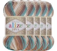 Alize 5x 100g Diva Batik Türkische Premium Wolle 100% Acryl Handstrickgarne Garn | Yarn | Strickgarn Babywolle mit Farbverlauf Baby Akzente Accessoire zum Häkeln Stricken (4603)