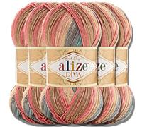 Alize 5x 100g Diva Batik Türkische Premium Wolle 100% Acryl Handstrickgarne Garn | Yarn | Strickgarn Babywolle mit Farbverlauf Baby Akzente Accessoire zum Häkeln Stricken (7399)