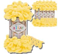 Alize 5x 100g Puffy türkische Wolle Super Bulky Chenillegarn Kuschelweich Babywolle Handstrickgarn zum häkeln weiches Chenille-Garn XXL-Knäuel für Amigurumi (Yellow | 216)