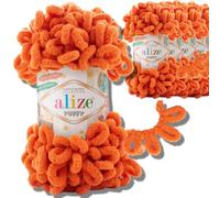 Alize 5x 100g Puffy türkische Wolle Super Bulky Chenillegarn Kuschelweich Babywolle Handstrickgarn zum häkeln weiches Chenille-Garn XXL-Knäuel für Amigurumi (Orange | 6)