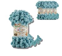 Alize 5x 100g Puffy türkische Wolle Super Bulky Chenillegarn Kuschelweich Babywolle Handstrickgarn zum häkeln weiches Chenille-Garn XXL-Knäuel für Amigurumi (Azure | 414)