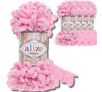 Alize 5x 100g Puffy türkische Wolle Super Bulky Chenillegarn Kuschelweich Babywolle Handstrickgarn zum häkeln weiches Chenille-Garn XXL-Knäuel für Amigurumi (Pink | 185)