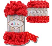 Alize 5x 100g Puffy türkische Wolle Super Bulky Chenillegarn Kuschelweich Babywolle Handstrickgarn zum häkeln weiches Chenille-Garn XXL-Knäuel für Amigurumi (Red | 56)