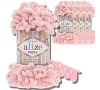 Alize 5x 100g Puffy türkische Wolle Super Bulky Chenillegarn Kuschelweich Babywolle Handstrickgarn zum häkeln weiches Chenille-Garn XXL-Knäuel für Amigurumi (Powder Pink | 340)