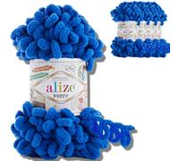 Alize 5x 100g Puffy türkische Wolle Super Bulky Chenillegarn Kuschelweich Babywolle Handstrickgarn zum häkeln weiches Chenille-Garn XXL-Knäuel für Amigurumi (Royal Blue | 141)