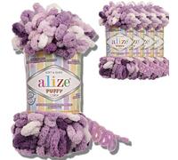 Alize 5x 100g Puffy türkische Wolle Super Bulky Chenillegarn Kuschelweich Babywolle Handstrickgarn zum häkeln weiches Chenille-Garn XXL-Knäuel für Amigurumi (5923)