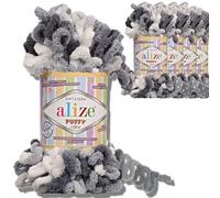 Alize 5x 100g Puffy türkische Wolle Super Bulky Chenillegarn Kuschelweich Babywolle Handstrickgarn zum häkeln weiches Chenille-Garn XXL-Knäuel für Amigurumi (5925)