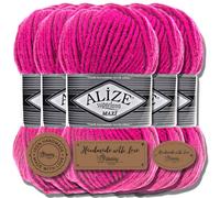 Alize 5x 100g Superlana Maxi Türkische Premium Wolle Baumwolle und Acryl Uni Handstrickgarne | Yarn | Garn | Strickgarn Einfarbig Baby zum Häkeln Stricken Kleidung Schals (Fuchsia | 149)