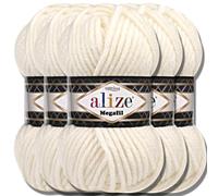 Alize 5x 100g Superlana Megafil Türkische Wolle Super Bulky Chenillegarn Babywolle Handstrickgarn häkeln weiches Chenille-Garn XXL-Knäuel für Amigurumi Yarn Garn (Light Cream | 62)