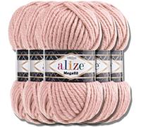 Alize 5x 100g Superlana Megafil Türkische Wolle Super Bulky Chenillegarn Babywolle Handstrickgarn häkeln weiches Chenille-Garn XXL-Knäuel für Amigurumi Yarn Garn (Powder | 161)
