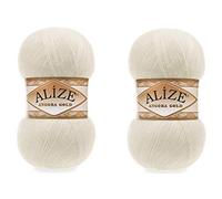 Alize Angora Gold Garn 20% Wolle 80% Acryl weiches Garn Häkelgarn 2 Knäuel 200 g 1204 Yds Spitze Handstrickgarn türkisches Garn (1 Creme)