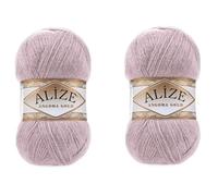 Alize Angora Gold Garn, 20 % Wolle, 80 % Acryl, weiches Garn, Häkeln, Lot von 2 Stück, 200 g, 1200 m, türkisches Strickgarn (163 Rose Grey)