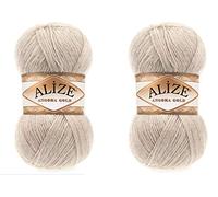 Alize Angora Goldgarn, 20 % Wolle, 80 % Acryl, weiches Garn, Häkeln, 200 g, 1204 m, Spitze, Handstricken, türkisches Garn (152 Beige Melange)