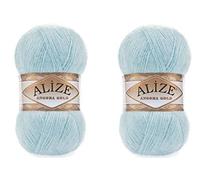 Alize Angora Goldgarn, 20 % Wolle, 80 % Acryl, weiches Garn, Häkeln, 200 g, 1204 m, Spitze, Handstricken, türkisches Garn (114 Hellblau)