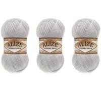 Alize Angora Goldgarn, 20 % Wolle, 80 % Acryl, 3 Skn, 300 g, 1805 Yds Faden, Häkelspitze, Handstricken, türkisches Garn (208-Hellgrau Melange)