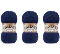 Alize Angora Goldgarn, 20 % Wolle, 80 % Acryl, 3 Skn, 300 g, 1805 Yds Faden, Häkelspitze, Handstricken, türkisches Garn (58-Navy)