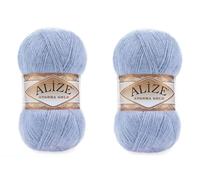 Alize Angora-Goldgarn, 20 % Wolle, 80 % Acryl, weiches Garn, Häkelgarn, 2 Knäuel, 200 g, 1204 yds Spitze, Handstricken, türkisches Garn (40 blau)
