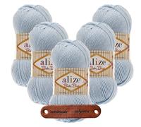 ALIZE Baby Best Premium Weiche Wolle zum Stricken und Häkeln - Antipilling Handstrickwolle für Babykleidung, Mützen und Babydecken als Strickwolle oder Häkelwolle -5 x 100g Hellblau 183