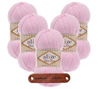 ALIZE Baby Best Premium Weiche Wolle zum Stricken und Häkeln - Antipilling Handstrickwolle für Babykleidung, Mützen und Babydecken als Strickwolle oder Häkelwolle -5 x 100g Puderrosa 185